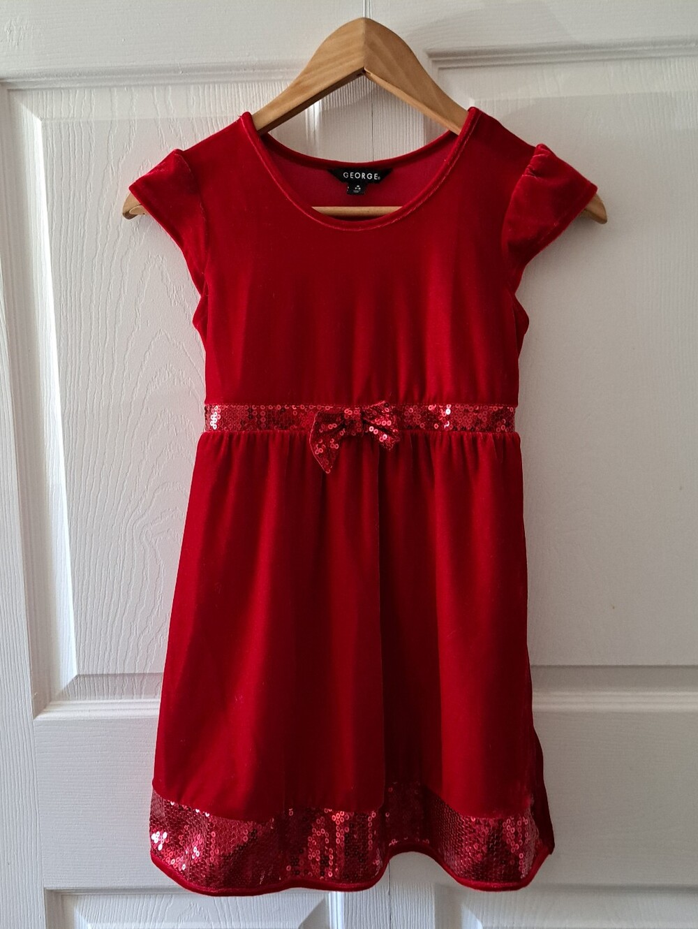 George Red Velvet Sequin Bow Holiday Dress
